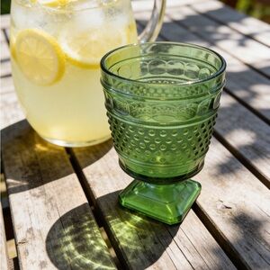 Napco Vintage Green Glass Hobnail Footed Planter Vase #1180 Cleveland, Oh